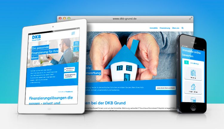 Ansicht der DKB-Grund-Website auf Desktop, Tablet und Smartphone