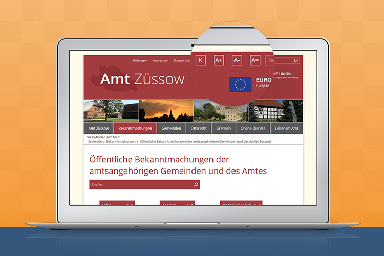 Website Amt Züssow auf dem Laptop
