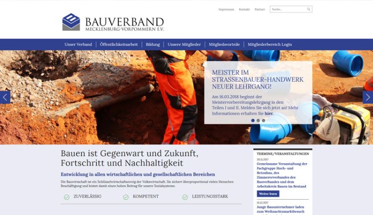 Webseite von Bauverbands Meck­len­burg-Vor­pom­mern e.V.